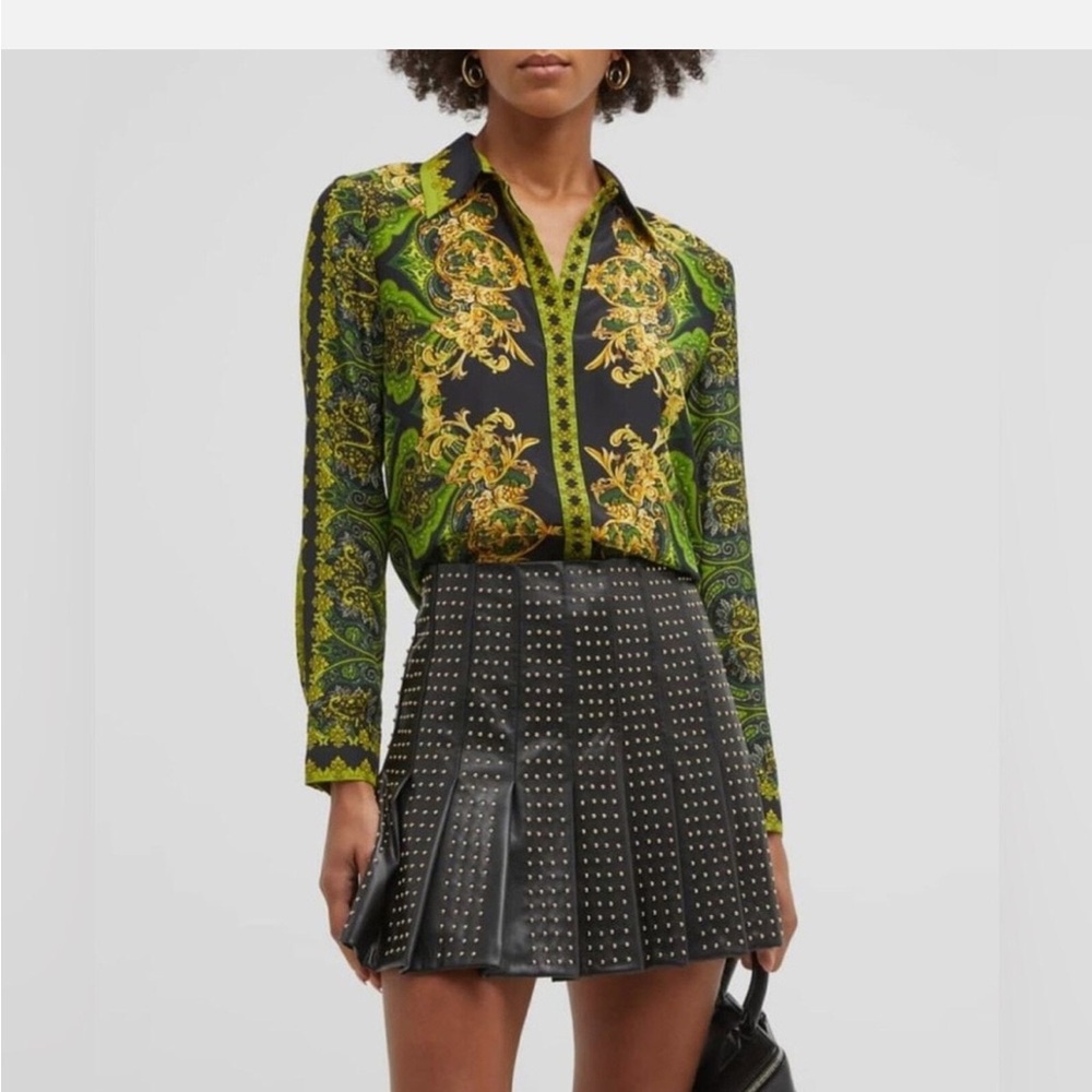 Alice + Olivia NWT Rendezvous Patterned Silk Button Blouse MSRP $375